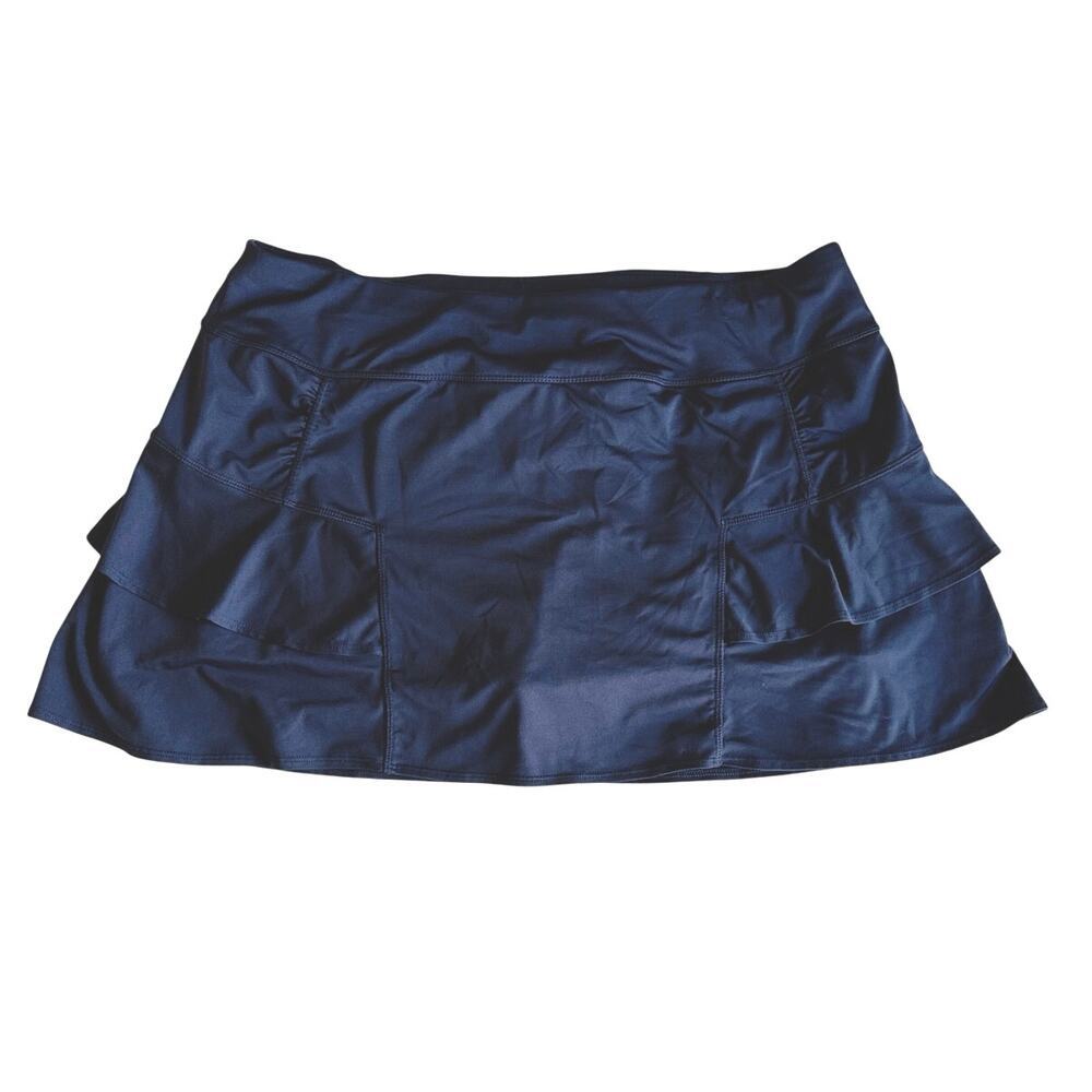 Athleta Skort Womens XL Tiered Ruffle Built-In Shorts Pocket 964025 Navy